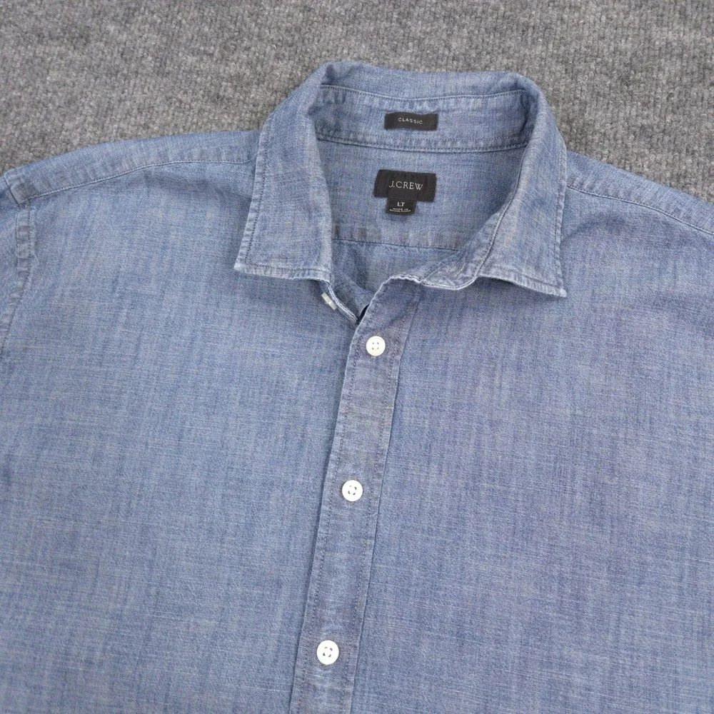 J Crew Chambray Shirt‎ Mens L Tall Blue Classic Fit Long Sleeve Button Up Preppy